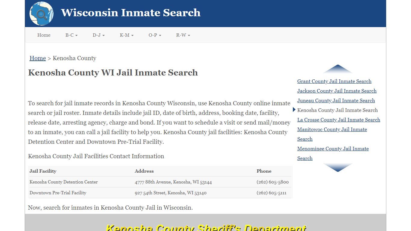 Kenosha County WI Jail Inmate Search